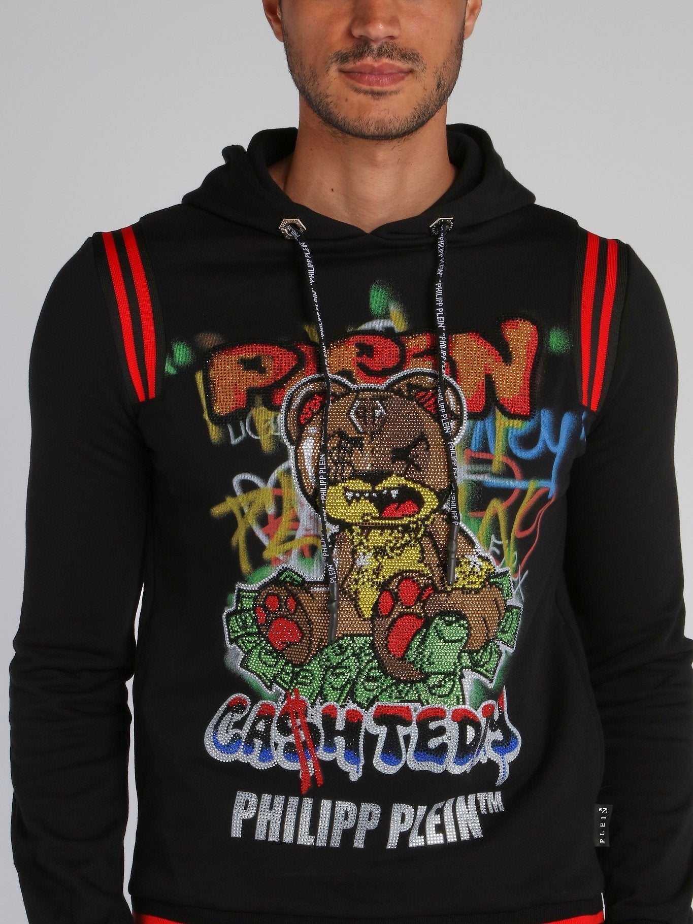 Graffiti Bear Contrast Trim Hoodie