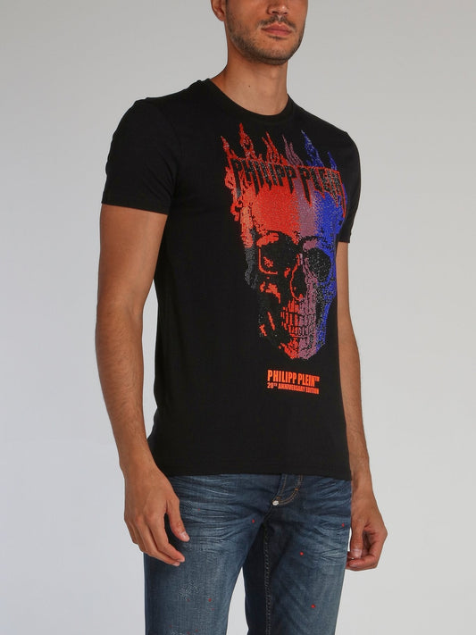 Black Flame Skull Studded T-Shirt