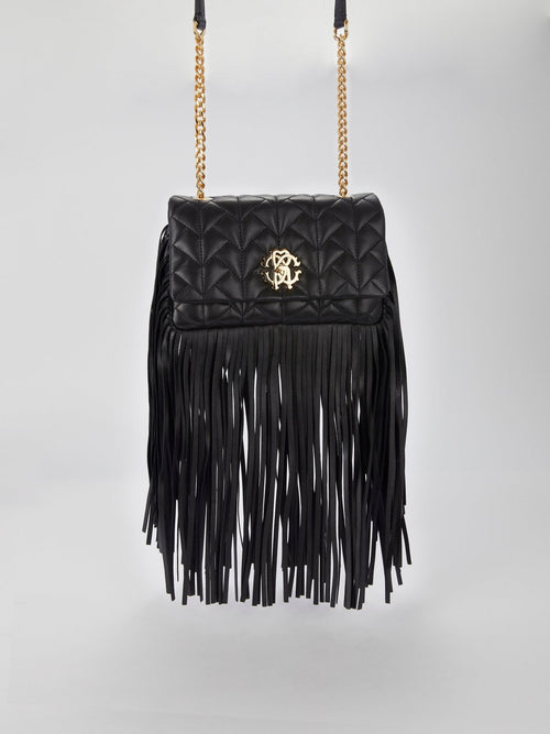 Black Fringe Nappa Shoulder Bag