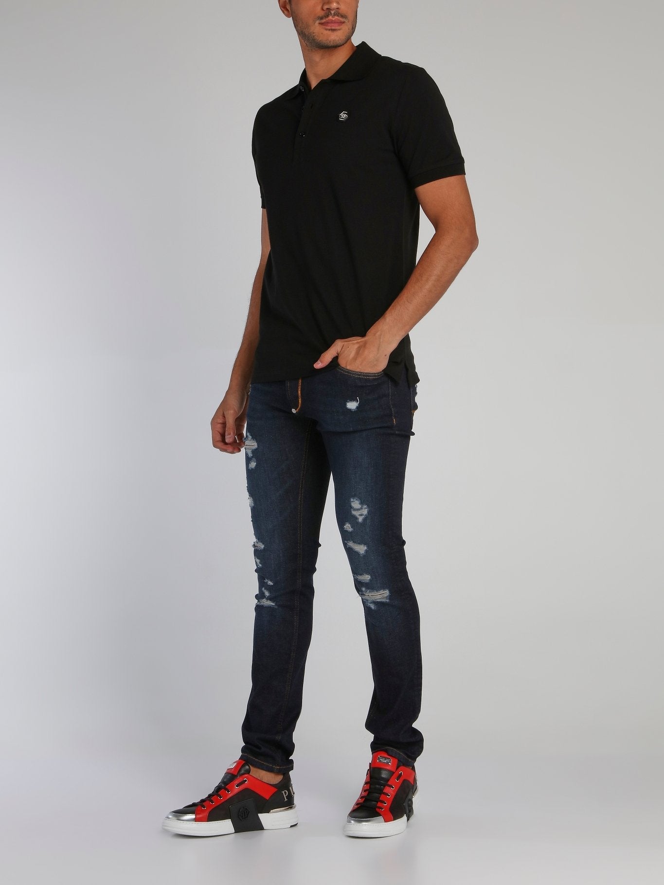 Black Monogram Appliquéd Polo Shirt