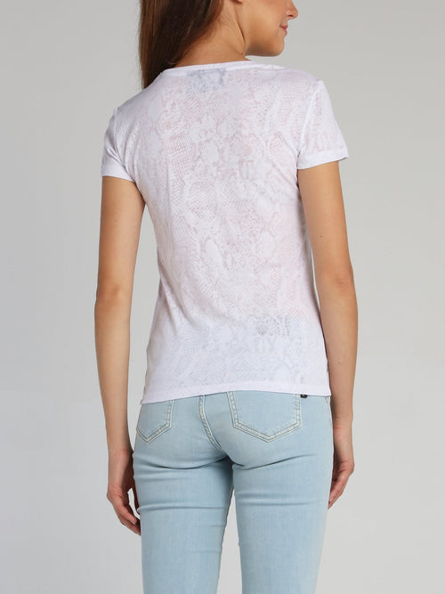 White Snake Effect Studded T-Shirt