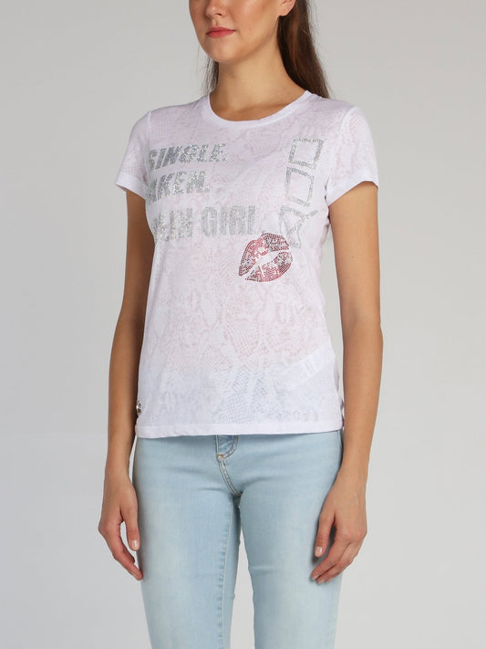 White Snake Effect Studded T-Shirt