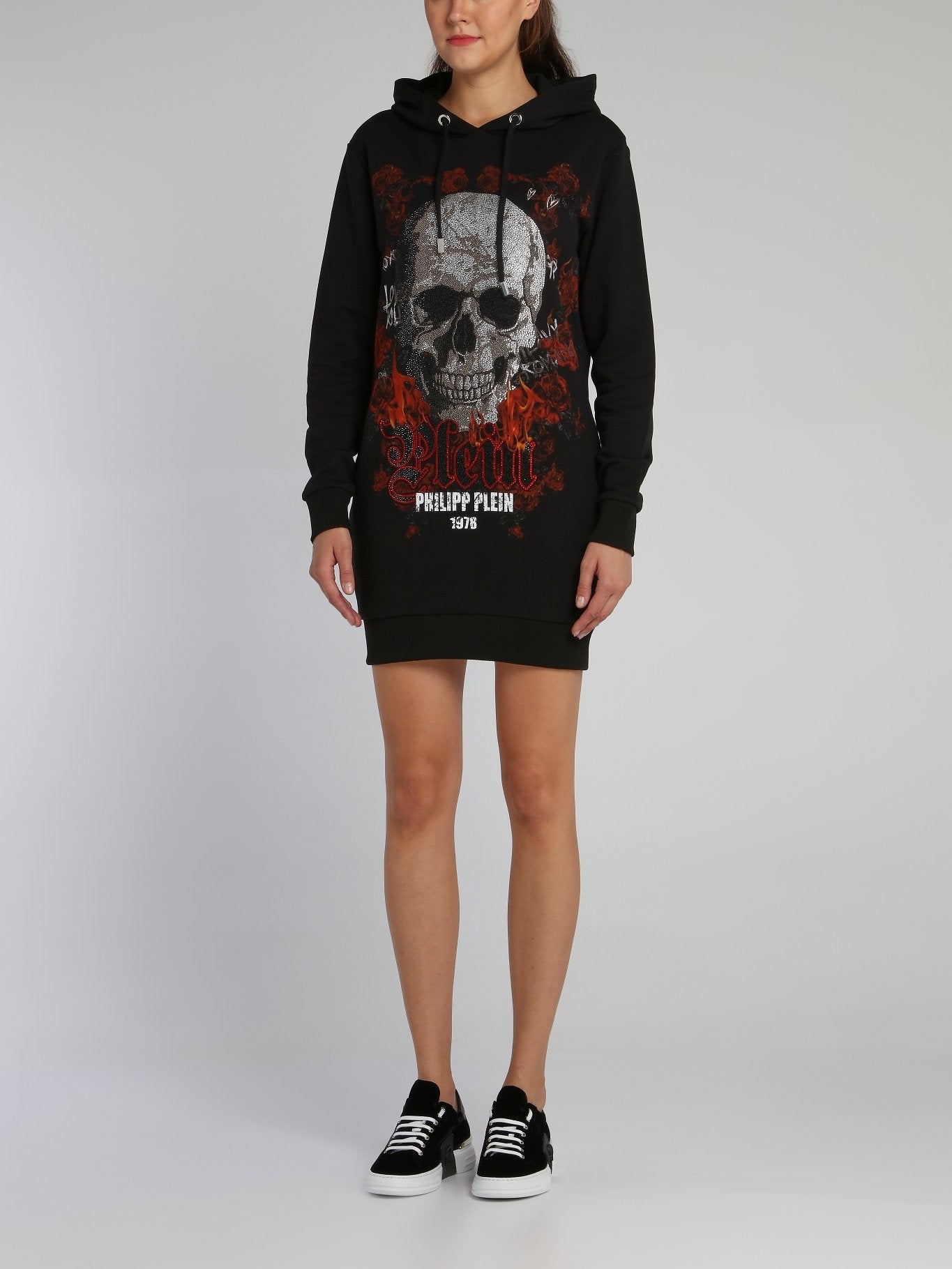 Black Crystal Skull Hoodie Dress