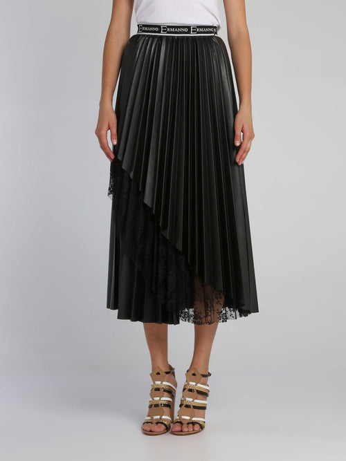 Black Lace Detail Accordion Skirt