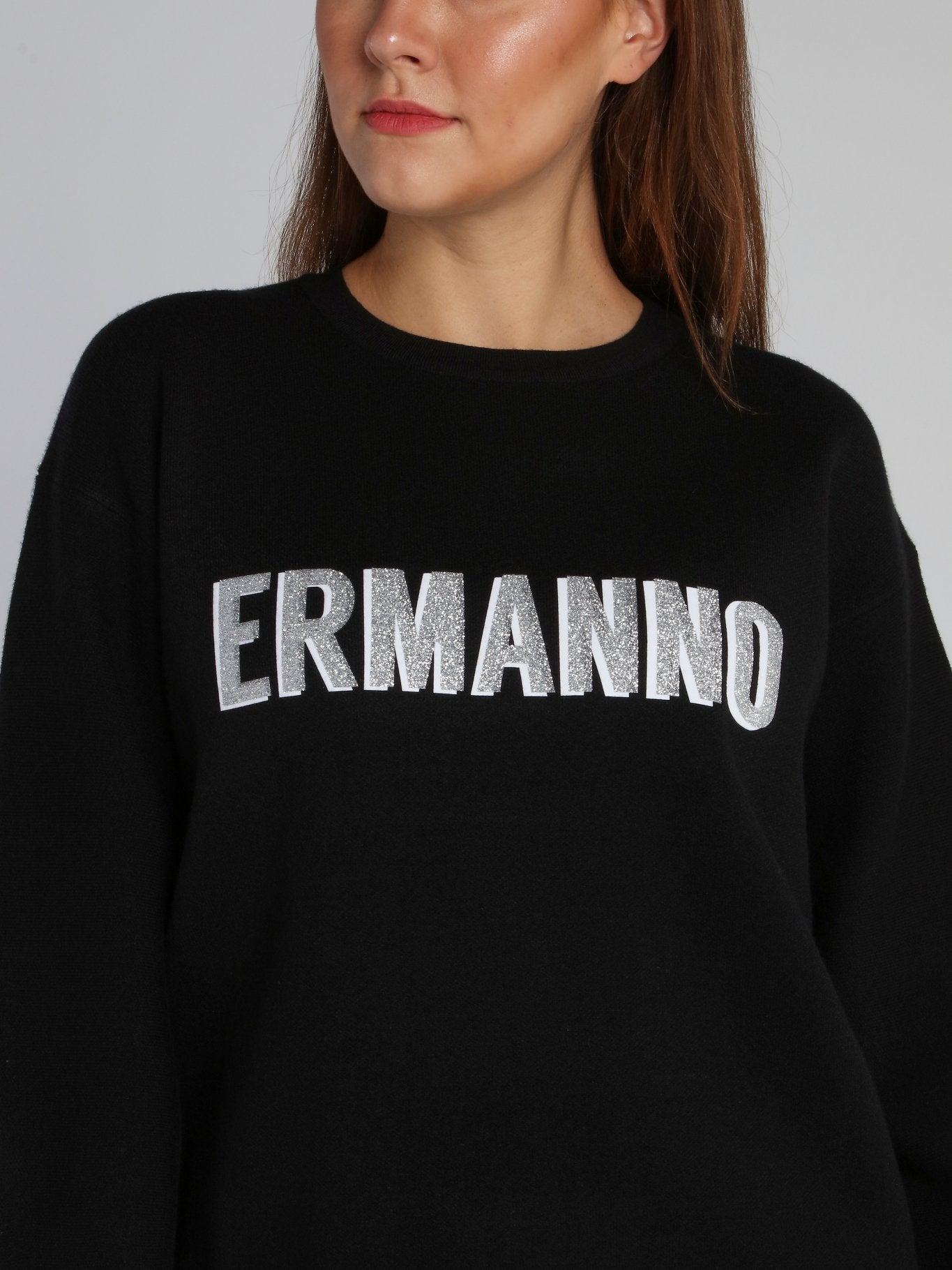 Black Glitter Logo Sweater