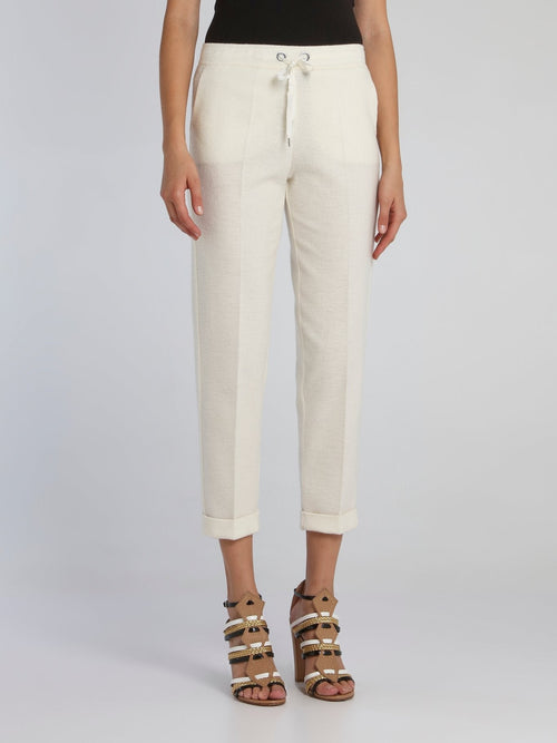 Off White Drawcord Capri Pants