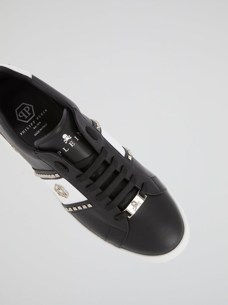 Black Contrast Studded Leather Sneakers