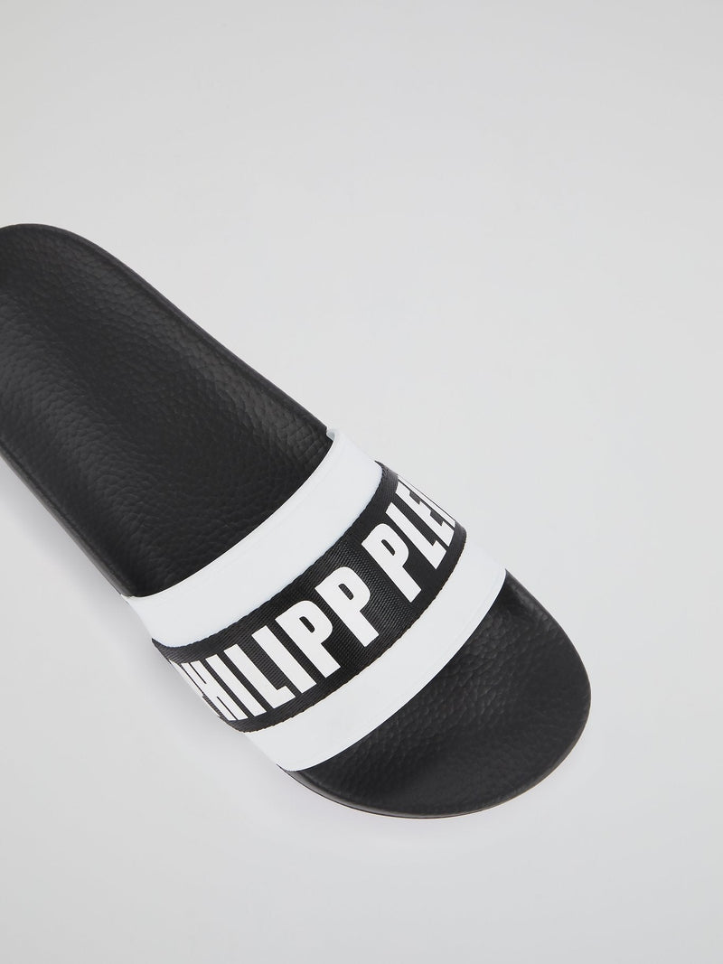 Black Contrast Logo Slide Sandals