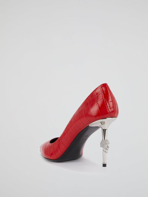 Red Skull Leather Pumps