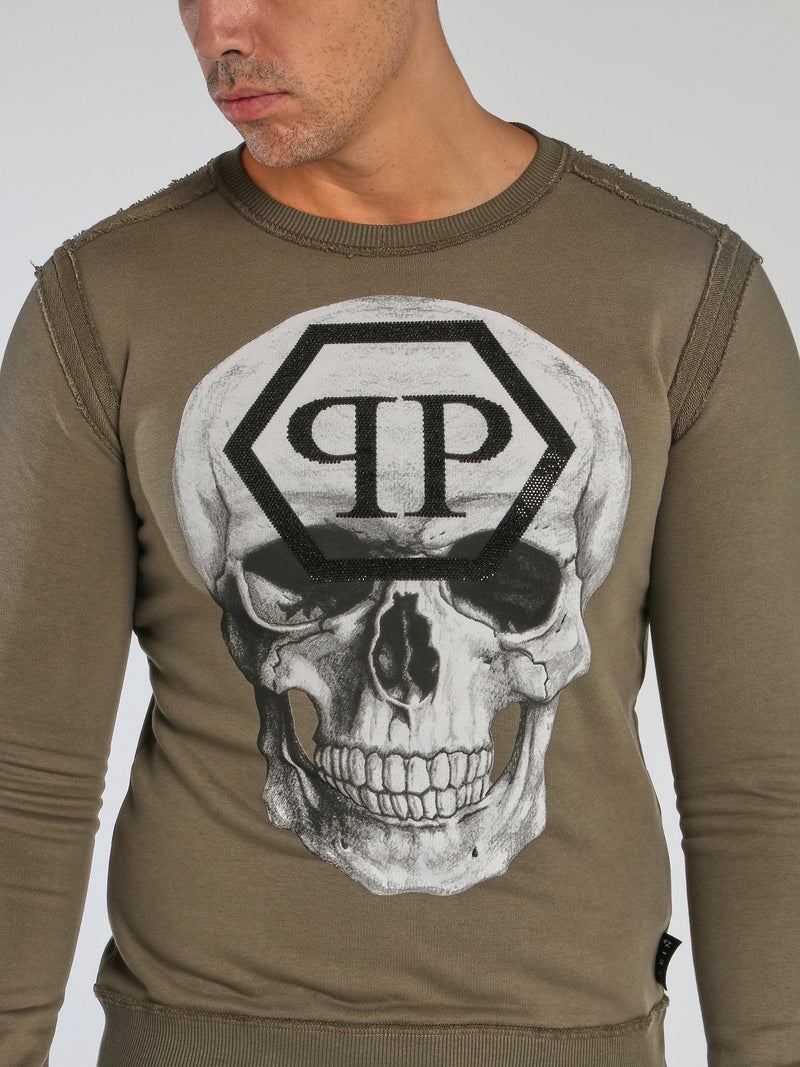 Olive Reflective Monogram Skull Sweatshirt