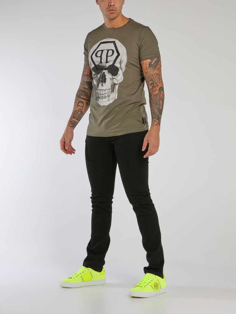 Olive Reflective Monogram Skull T-Shirt