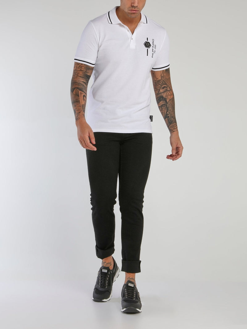 White Ribbed Trim Polo Shirt