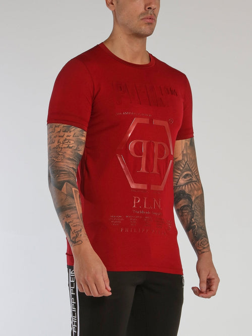 Red Embossed Logo Crewneck T-Shirt