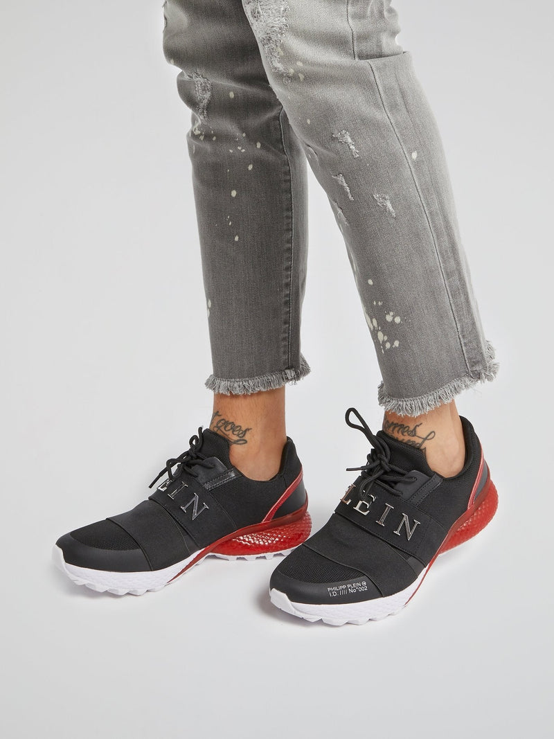 Black Elastic Front Strap Mesh Sneakers