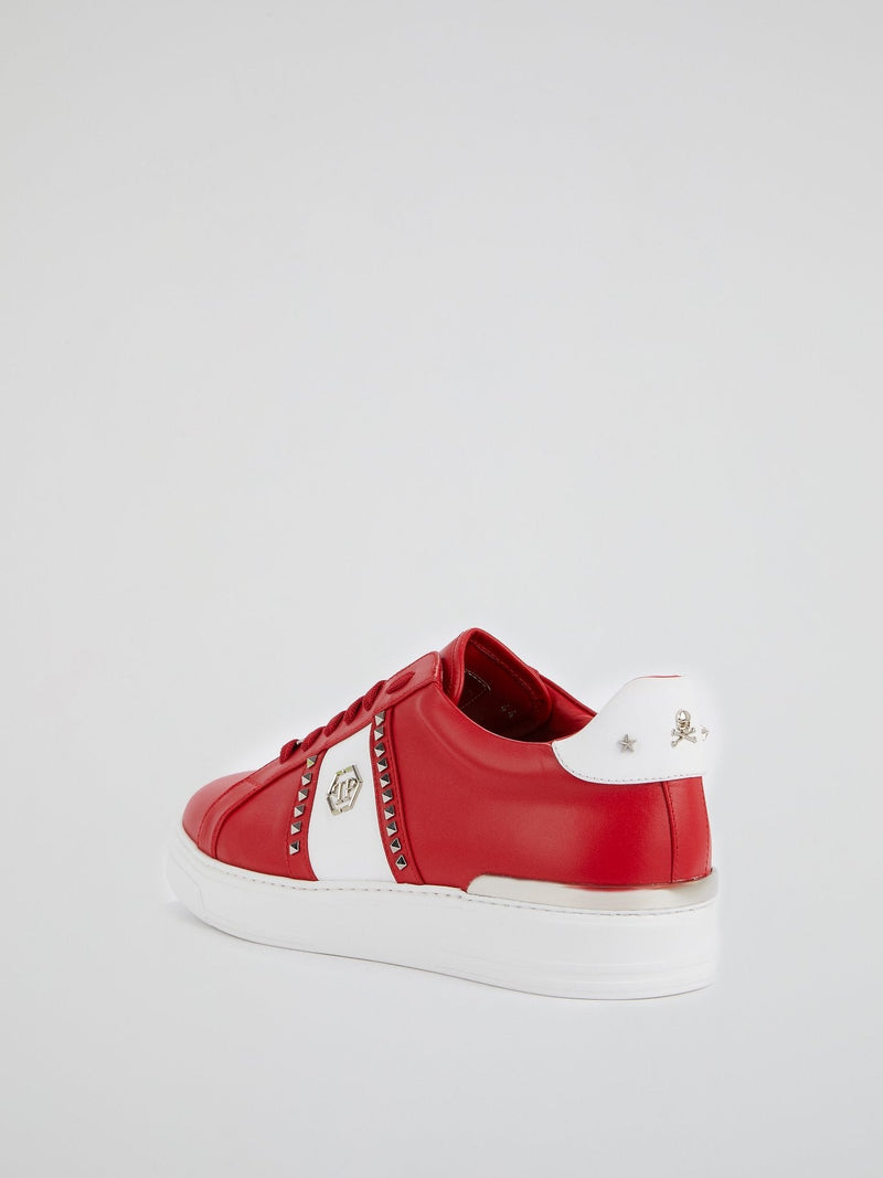 Red Colour Block Studded Sneakers