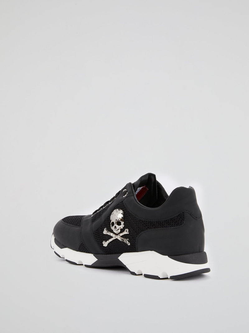 Black Mesh Panel Skull Sneakers