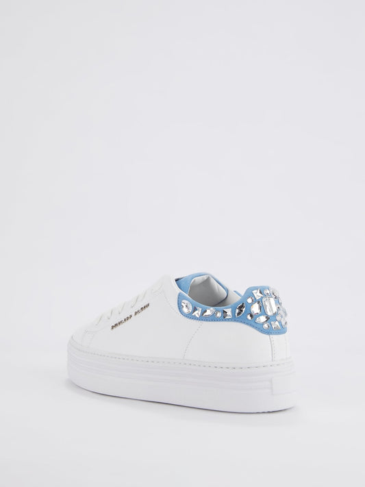 White Crystal Studded Platform Trainers