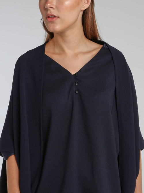 Nadia Navy Crepe Poncho