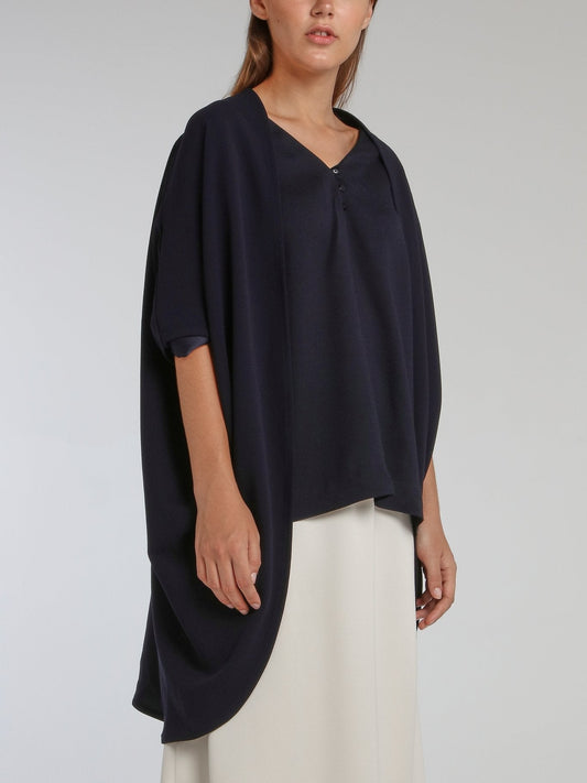 Nadia Navy Crepe Poncho