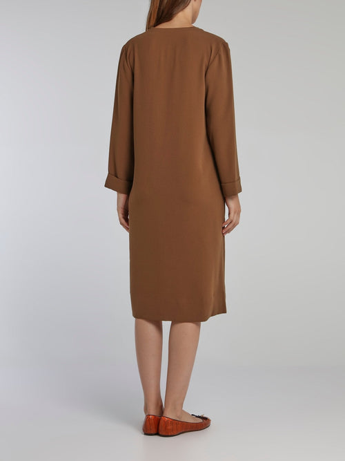 Leandra Brown Crepe Shift Dress