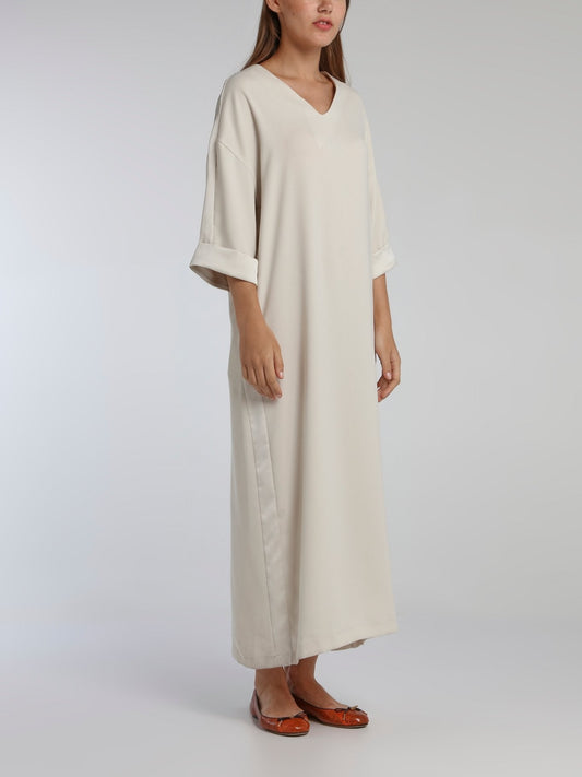 Virginie White Crepe Satin Midi Dress