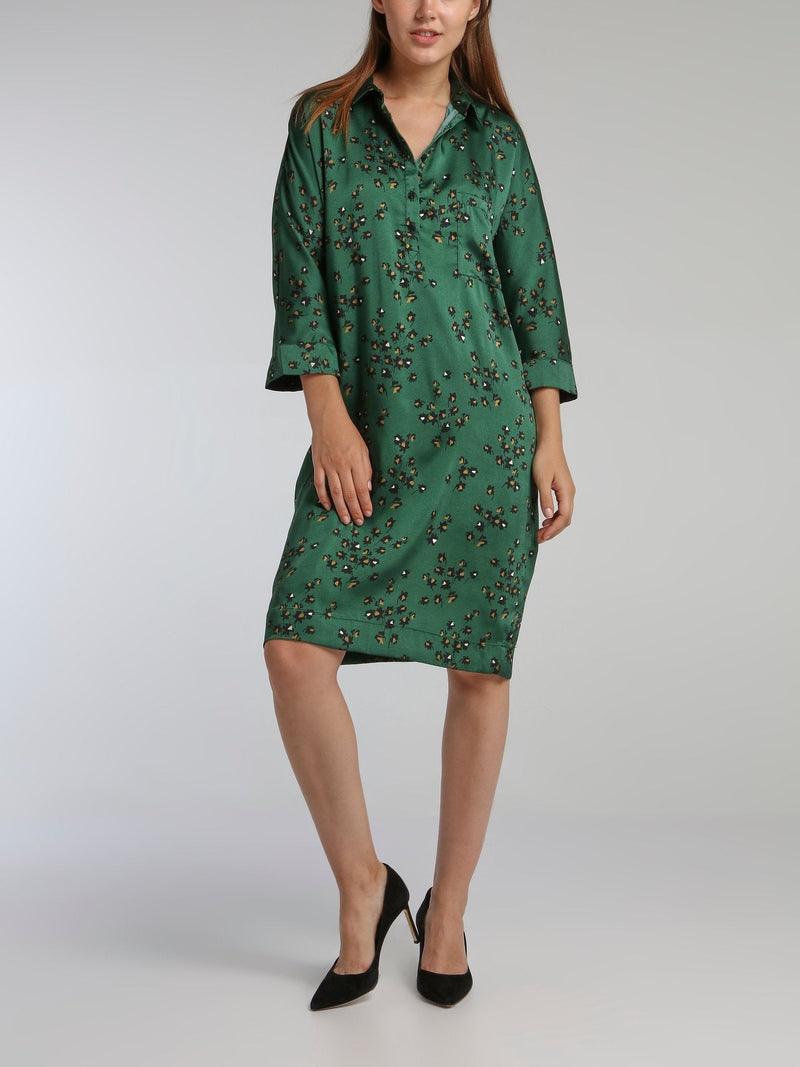 Vora Green Printed Shirt Dress