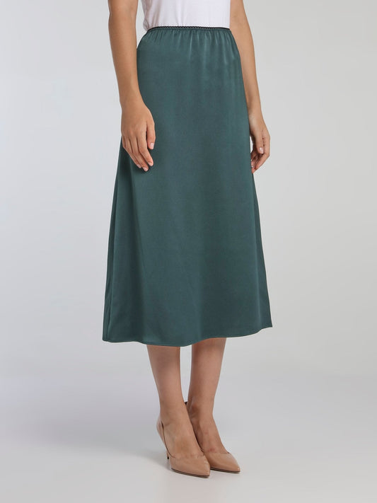 Teal High-Waist Column Midi Skirt