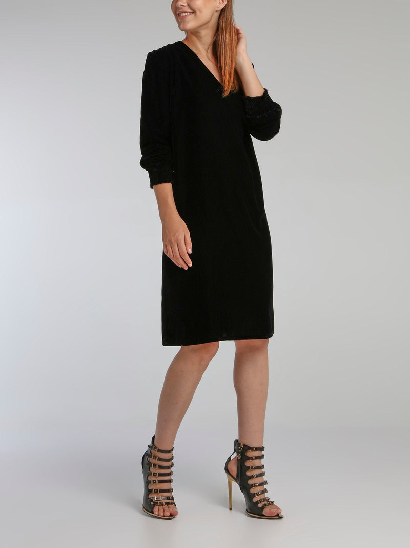 Warrior Black V-Neck Straight Dress