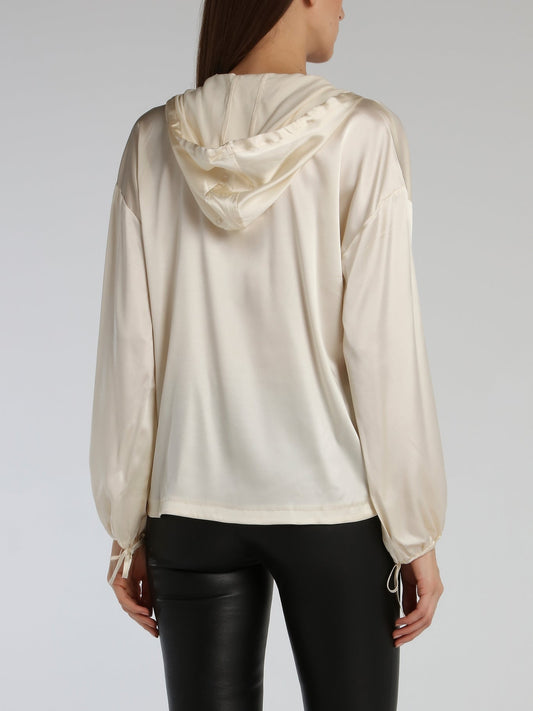 White Hooded Silk Top