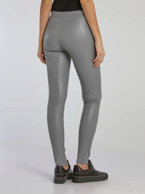 Grey Stretch Leather Leggings