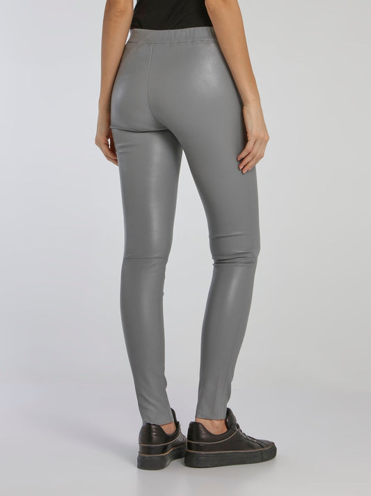 Grey Stretch Leather Leggings