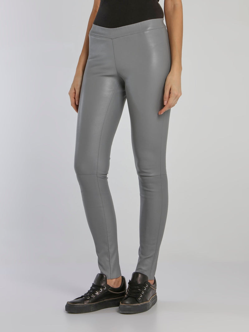 Grey Stretch Leather Leggings