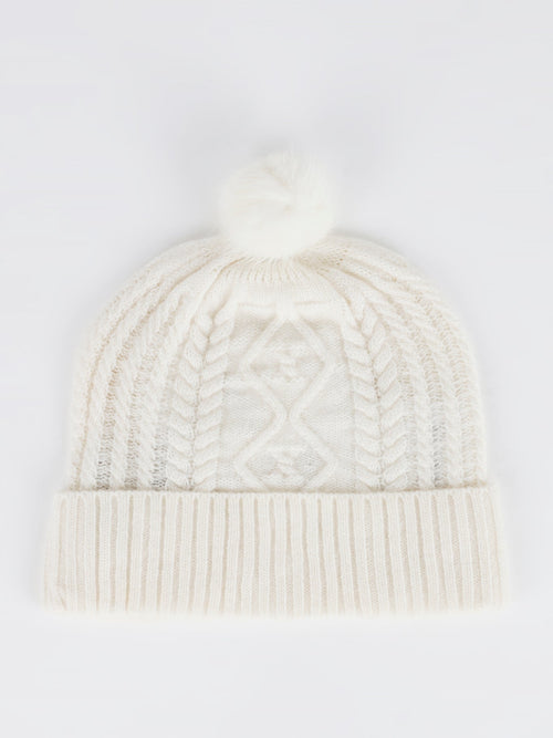 White Vison Fur Pom Pom Bonnet