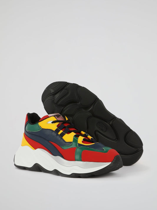 Multicolour Lace Up Leather Sneakers