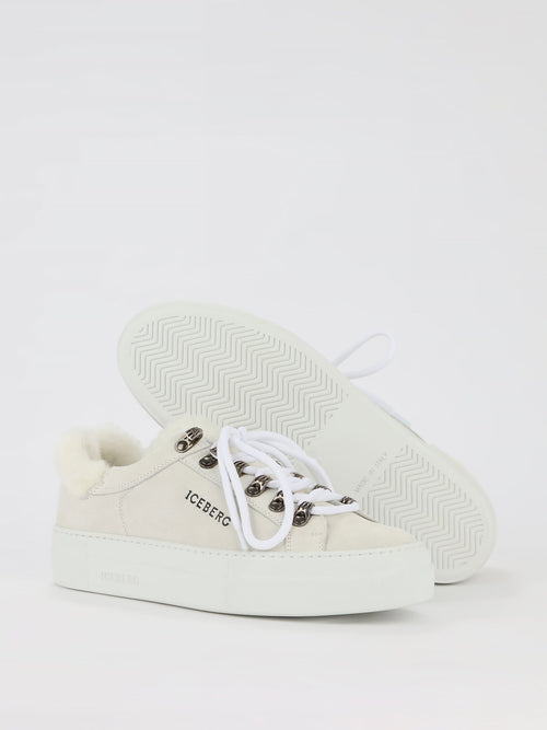 White Fur Trim Suede Trainers