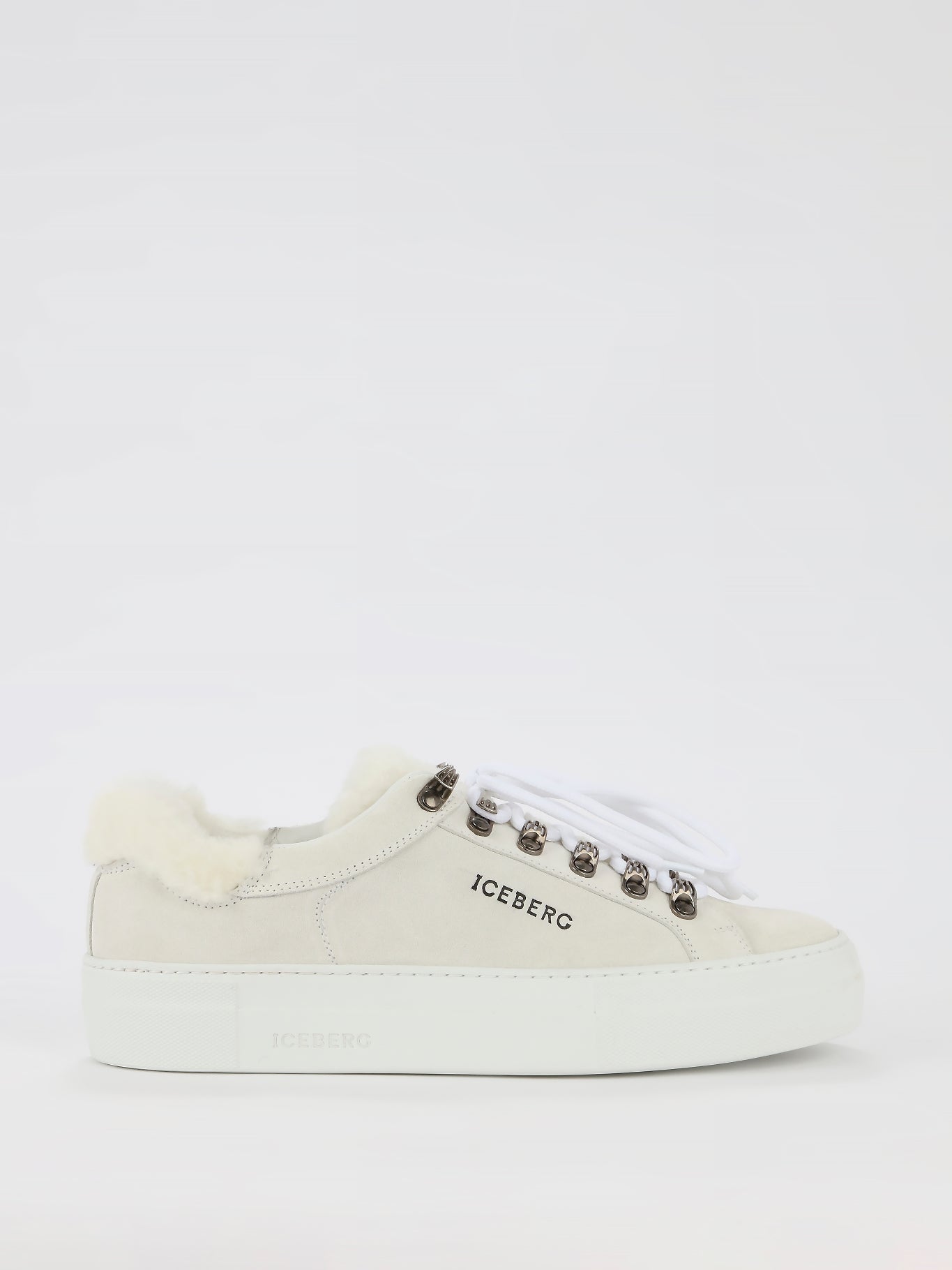 White Fur Trim Suede Trainers