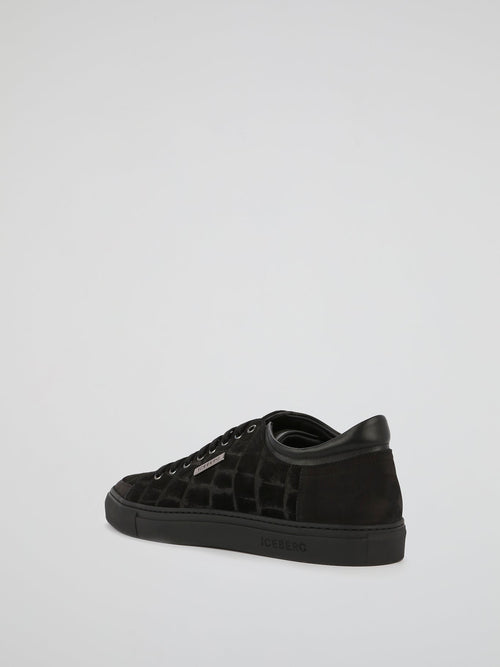 Black Reptile Suede Trainers