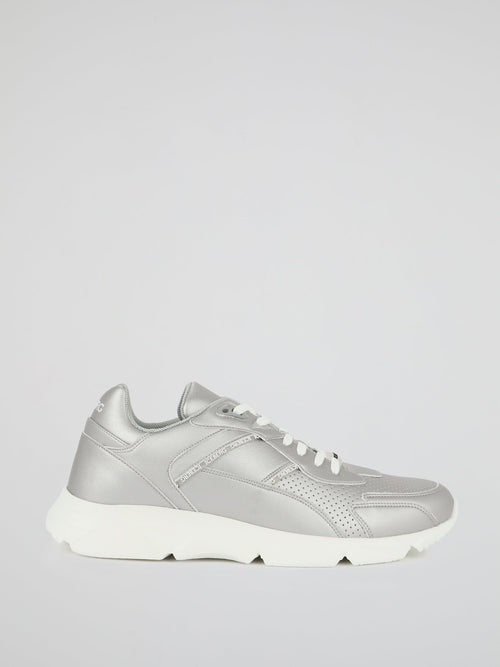 Silver Perforated Leather Sneakers