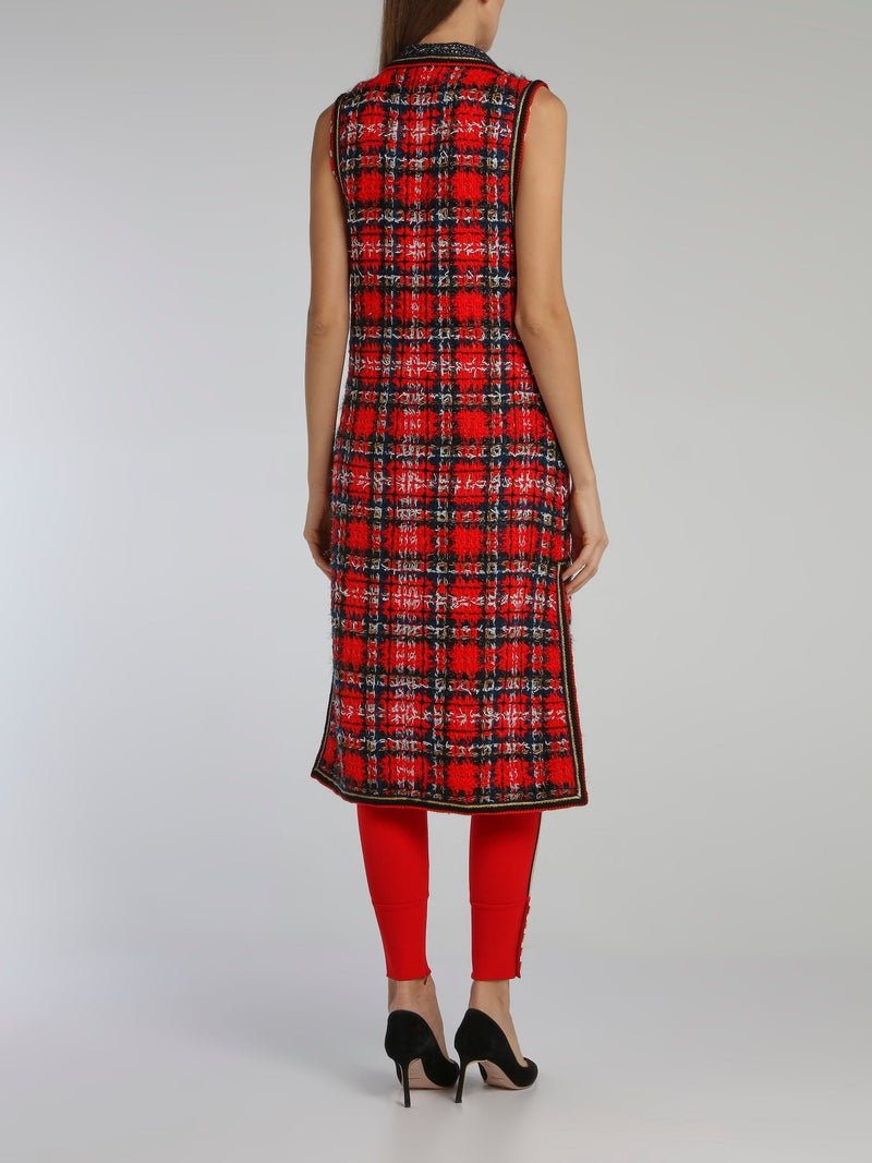 Red Check Tweed Long Coat