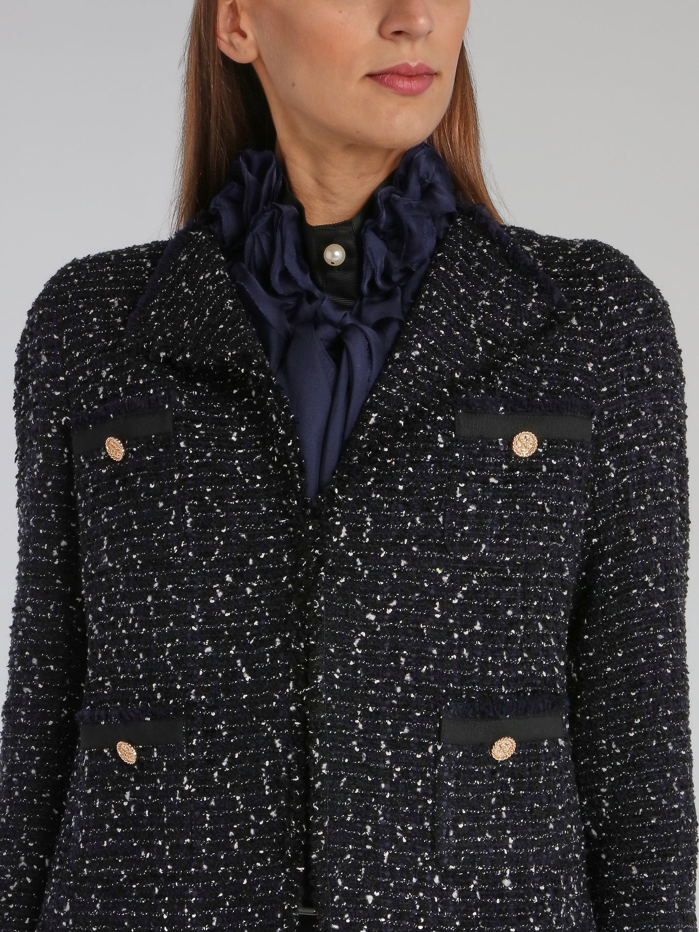 Navy Frayed Tweed Jacket