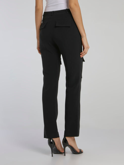 Black Patched Hip Cargo Trousers