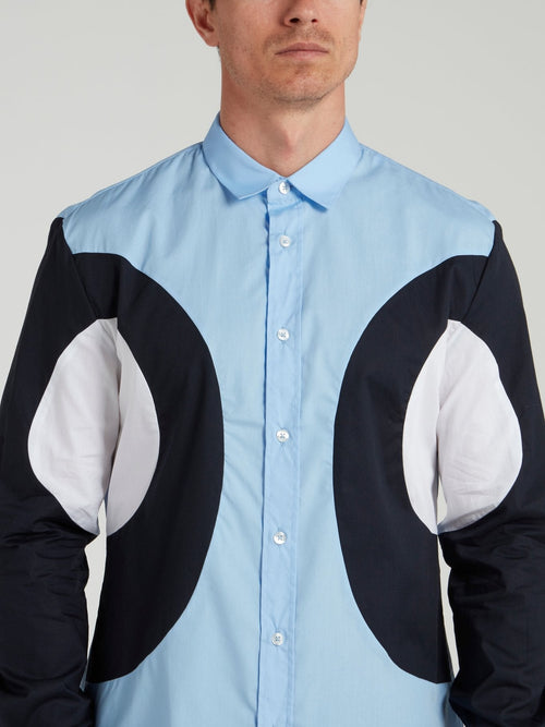 Blue Colour Block Long Sleeve Shirt