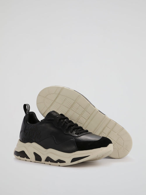 Black Contrast Sole Leather Sneakers