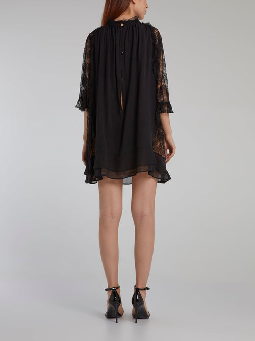 Black Lace Sleeve Shift Dress