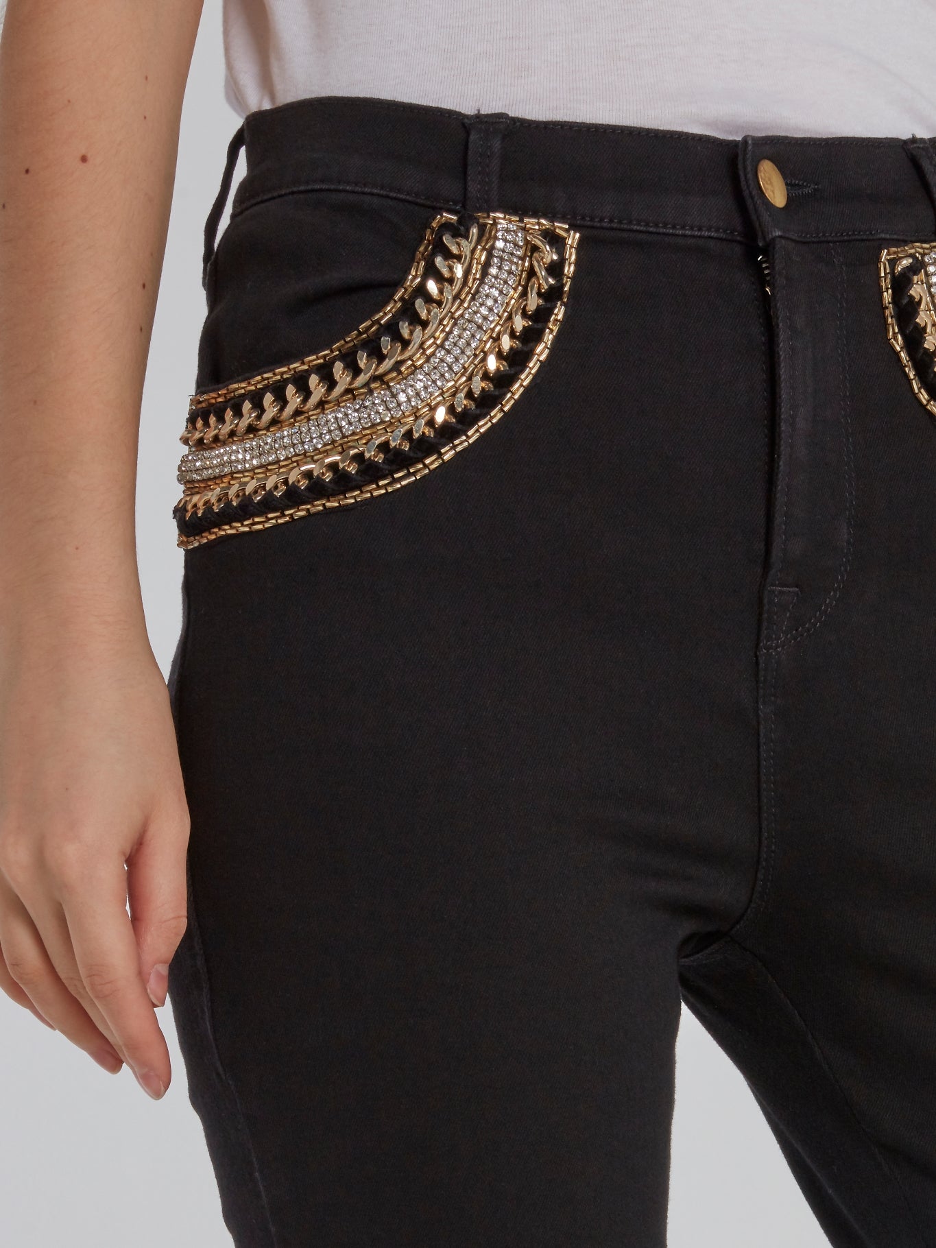 Black Embellished Pocket Skinny Jeans