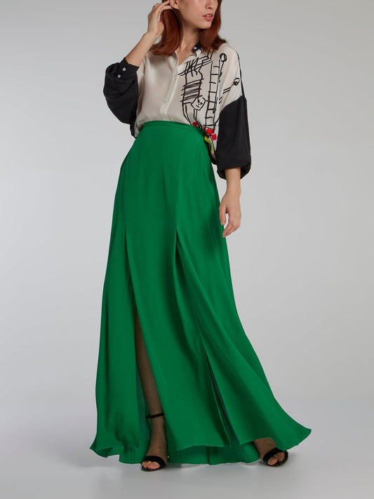 Green Godet Maxi Skirt