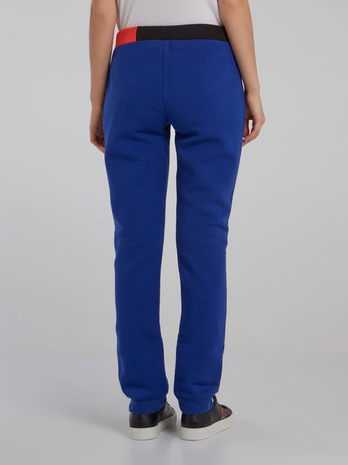 Blue Colour Block Waist Drawstring Pants