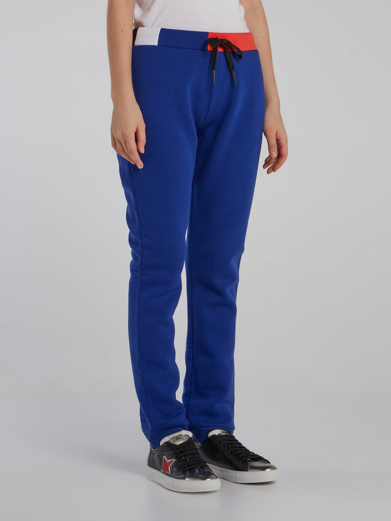 Blue Colour Block Waist Drawstring Pants