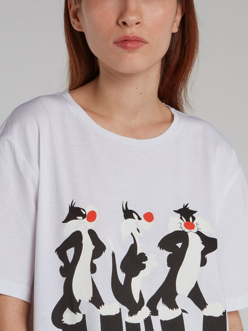 Sylvester The Cat White Crewneck T-Shirt