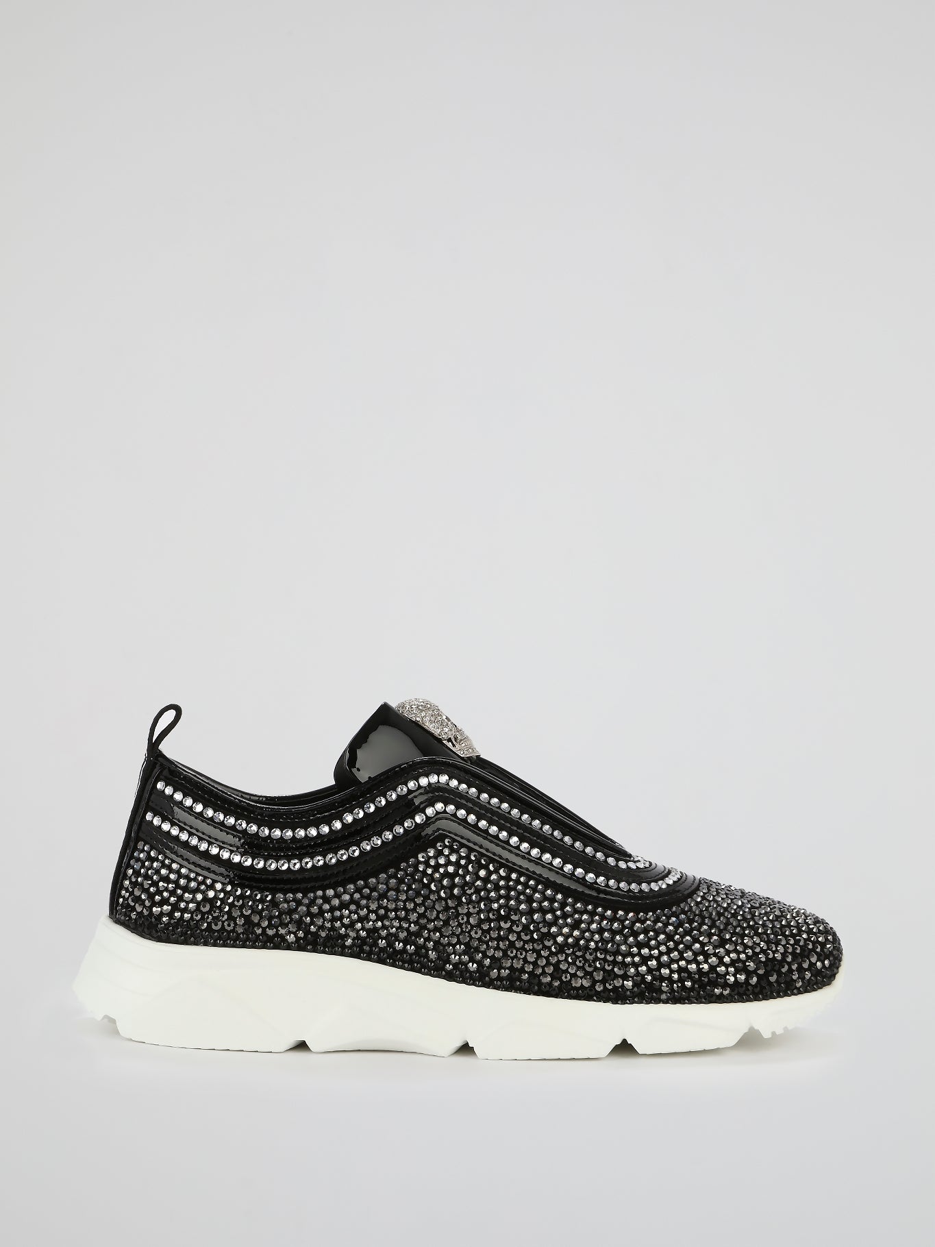 Black Crystal Skull Slip On Sneakers